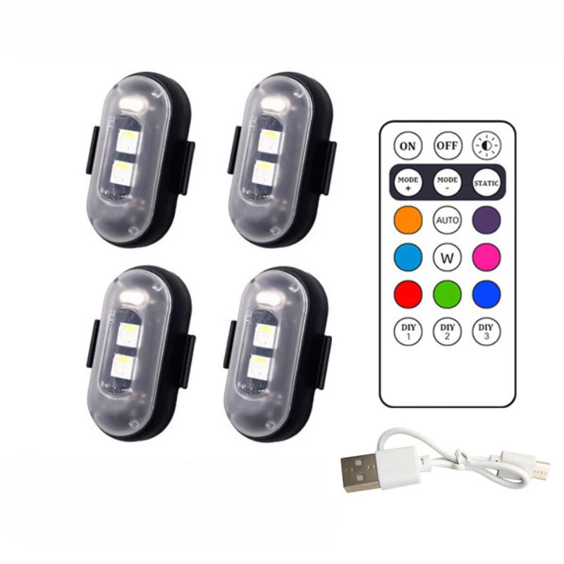 4PCS Wireless LED Strobe Lights with Remote Control, 8 Colors USB Charing Waterproof Emergency Warning Lights